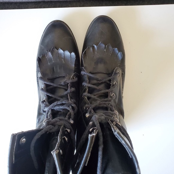 Steve Madden Women's Vegan Faux Leather Fringe Combat Boots Black - Picture 3 of 16